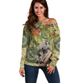 Aboriginal Koala Art Painting With Gum Blossom Off Shoulder Sweater