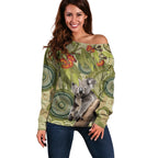 Aboriginal Koala Art Painting With Gum Blossom Off Shoulder Sweater