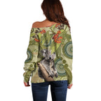 Aboriginal Koala Art Painting With Gum Blossom Off Shoulder Sweater
