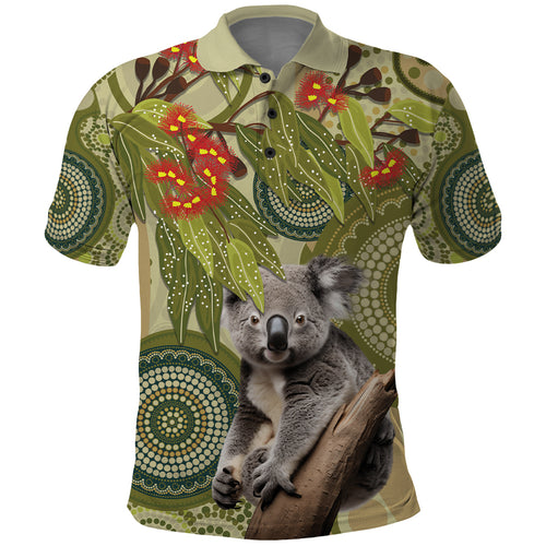 Aboriginal Koala Art Painting With Gum Blossom Polo Shirt