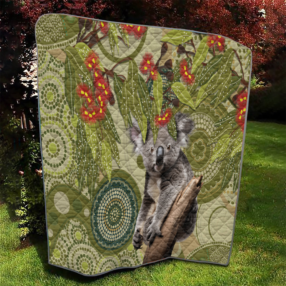 Aboriginal Koala Art Painting With Gum Blossom Quilt