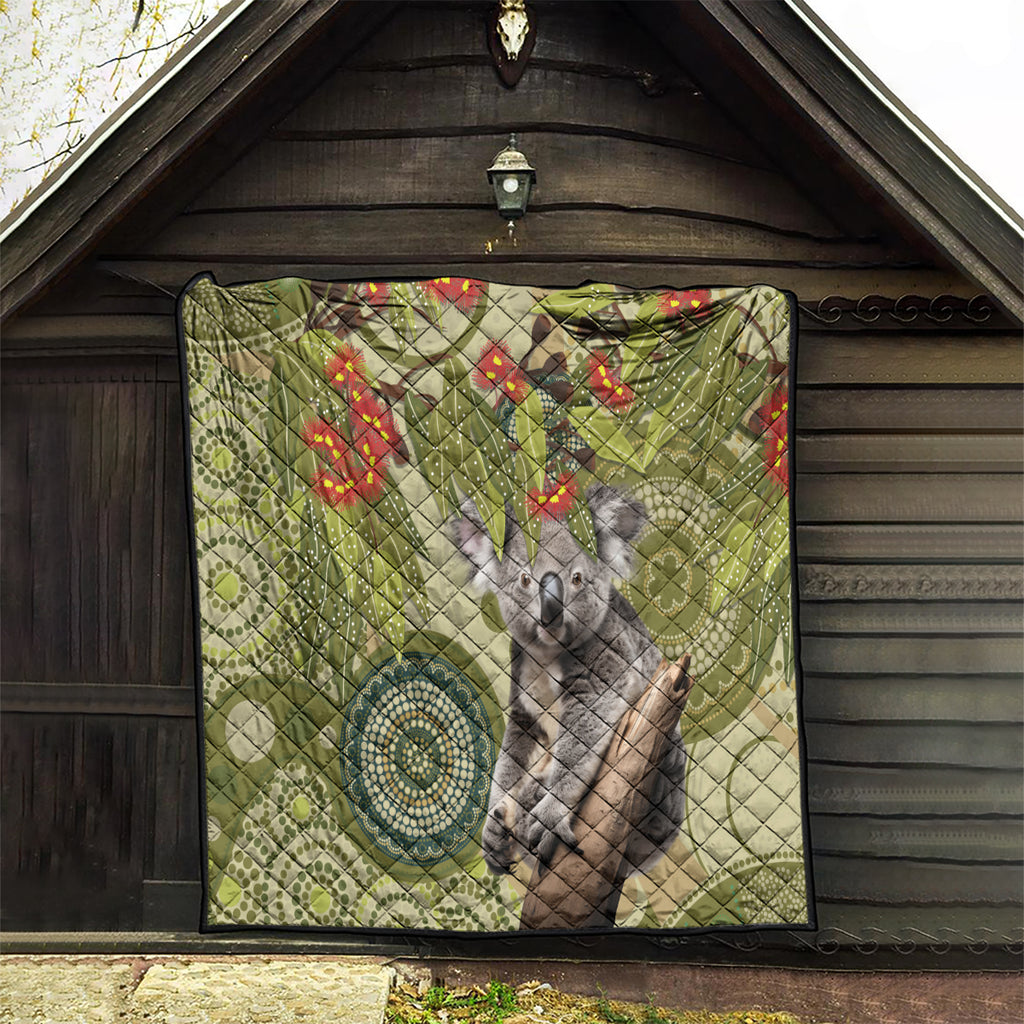 Aboriginal Koala Art Painting With Gum Blossom Quilt