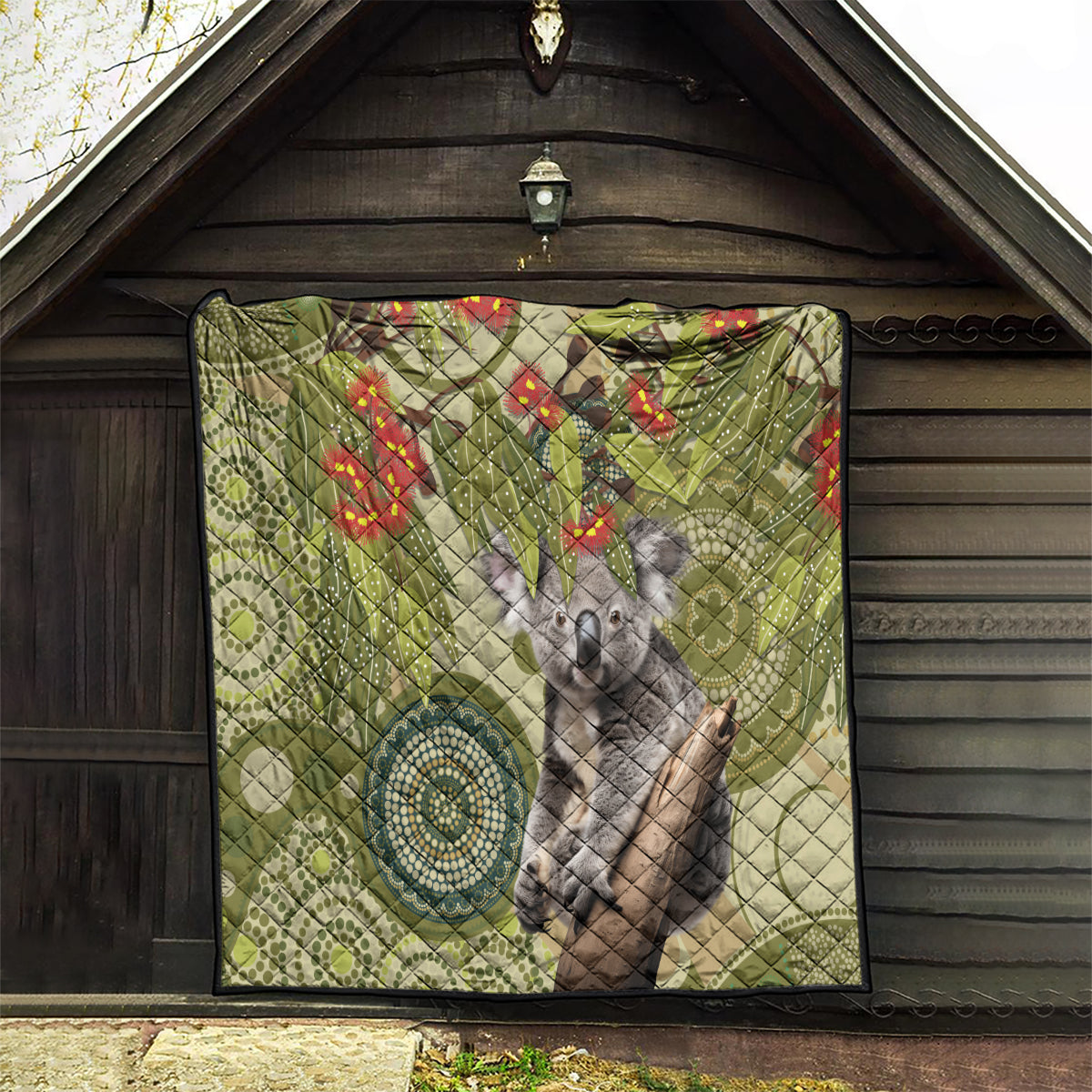 Aboriginal Koala Art Painting With Gum Blossom Quilt
