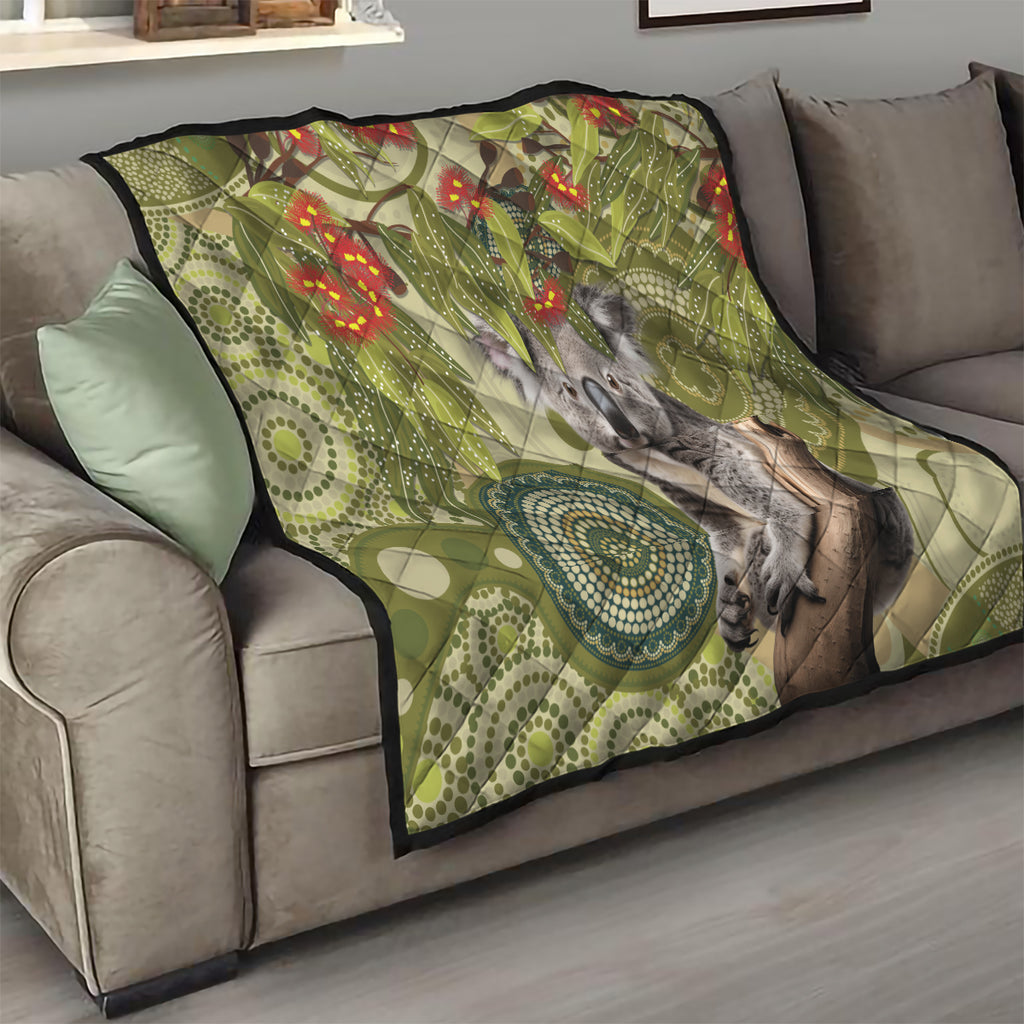 Aboriginal Koala Art Painting With Gum Blossom Quilt