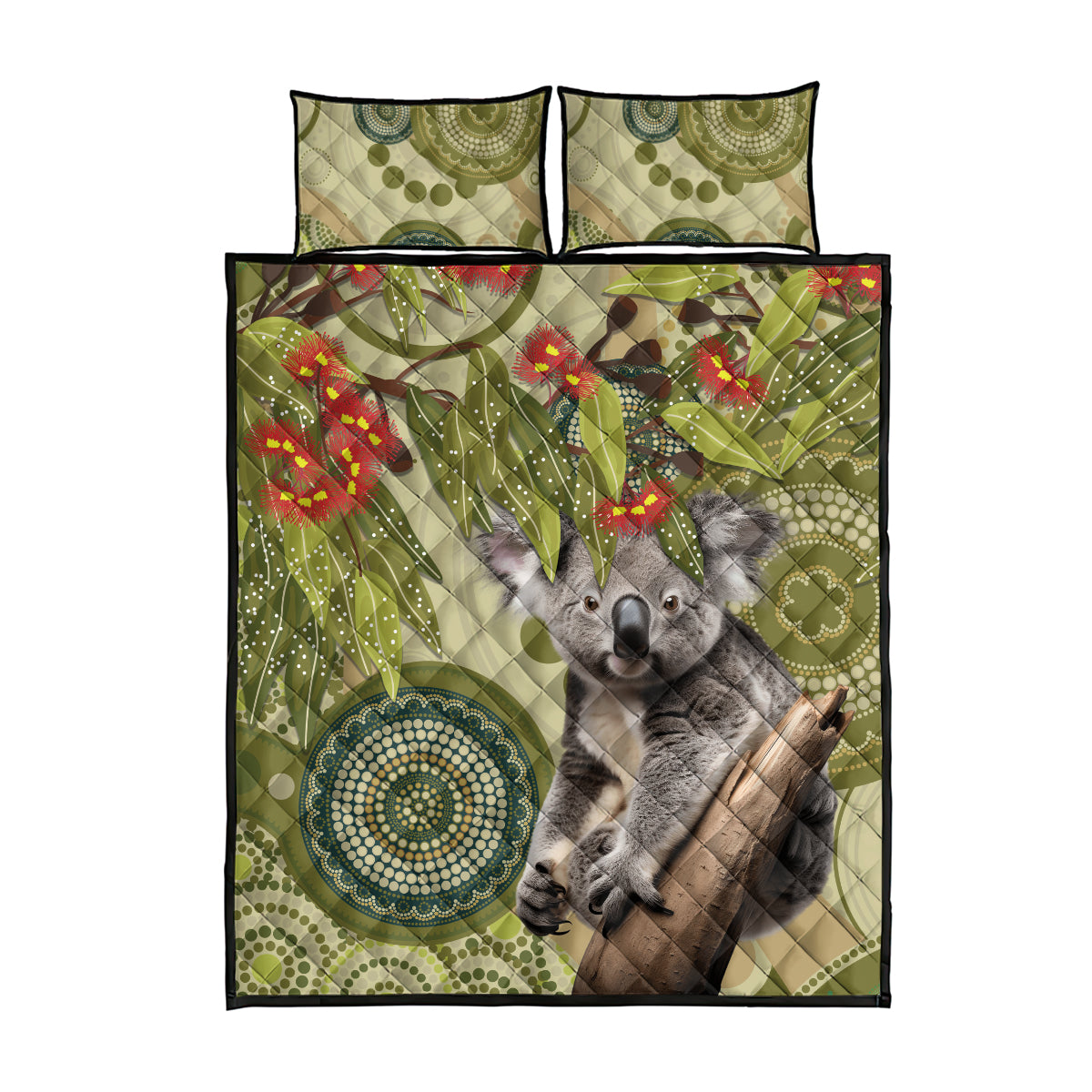 Aboriginal Koala Art Painting With Gum Blossom Quilt Bed Set