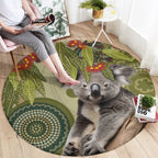 Aboriginal Koala Art Painting With Gum Blossom Round Carpet