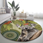 Aboriginal Koala Art Painting With Gum Blossom Round Carpet