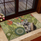 Aboriginal Koala Art Painting With Gum Blossom Rubber Doormat