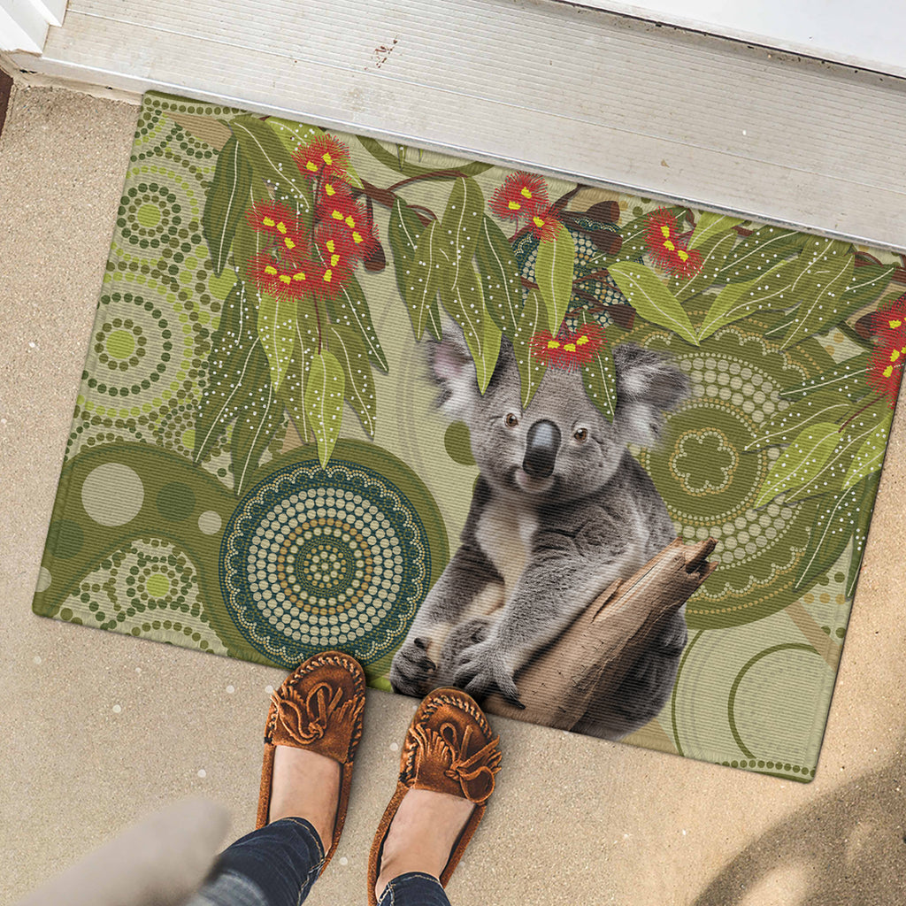 Aboriginal Koala Art Painting With Gum Blossom Rubber Doormat