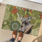 Aboriginal Koala Art Painting With Gum Blossom Rubber Doormat
