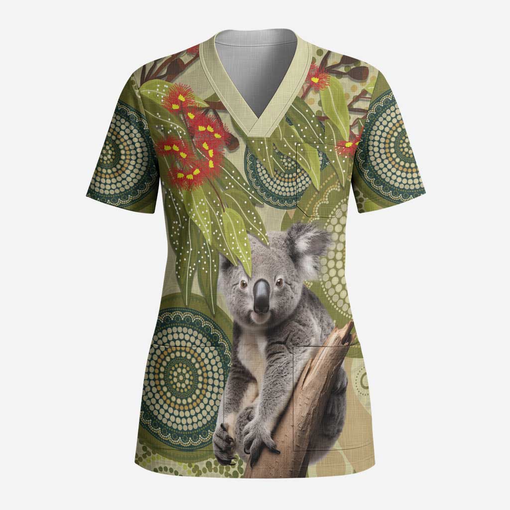 Aboriginal Koala Art Painting With Gum Blossom Scrub Top - Aussie Hoodie