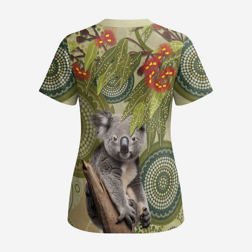 Aboriginal Koala Art Painting With Gum Blossom Scrub Top - Aussie Hoodie