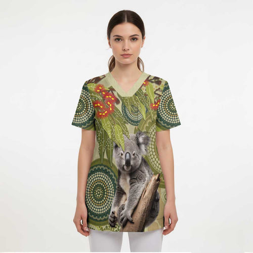 Aboriginal Koala Art Painting With Gum Blossom Scrub Top - Aussie Hoodie