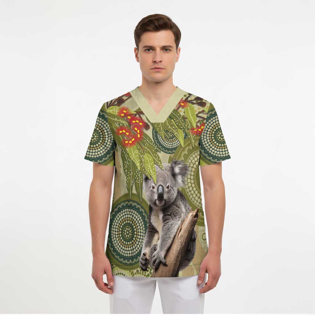 Aboriginal Koala Art Painting With Gum Blossom Scrub Top - Aussie Hoodie