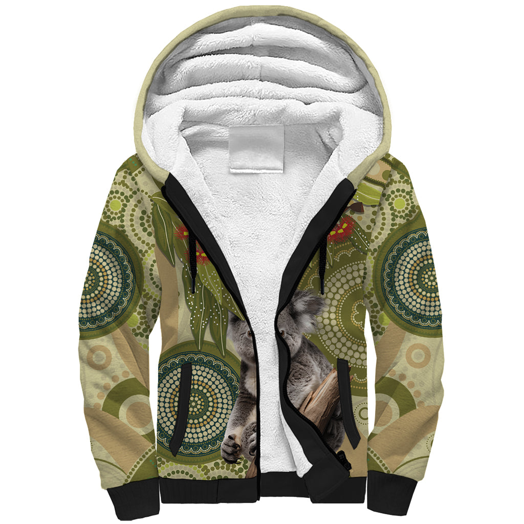 Aboriginal Koala Art Painting With Gum Blossom Sherpa Hoodie