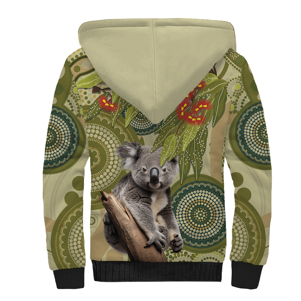 Aboriginal Koala Art Painting With Gum Blossom Sherpa Hoodie