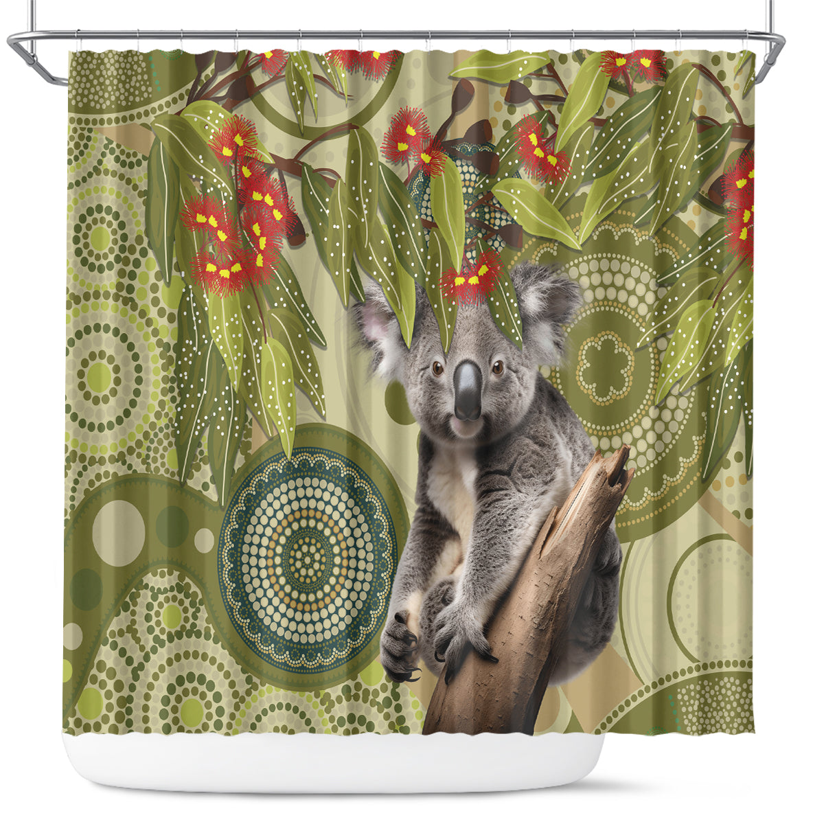 Aboriginal Koala Art Painting With Gum Blossom Shower Curtain