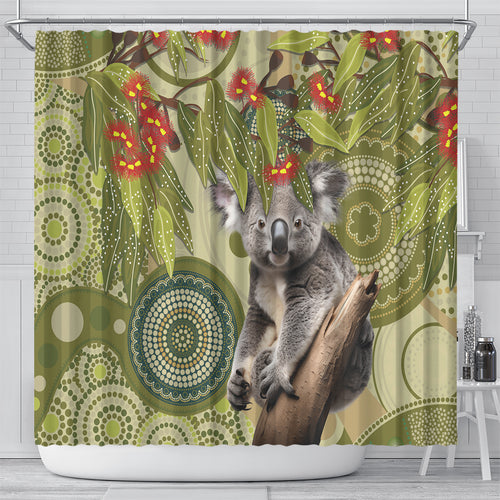 Aboriginal Koala Art Painting With Gum Blossom Shower Curtain