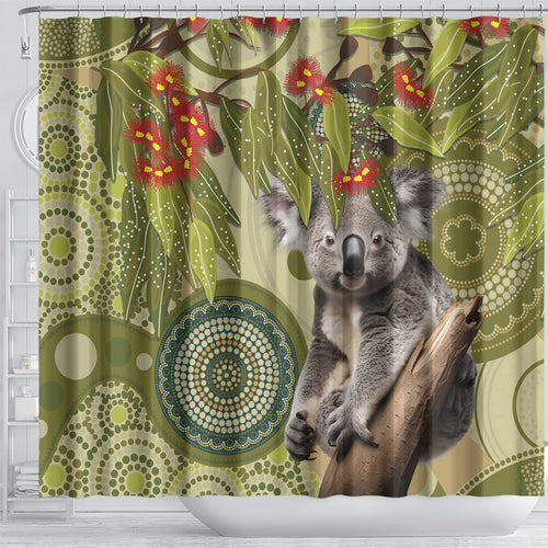 Aboriginal Koala Art Painting With Gum Blossom Shower Curtain