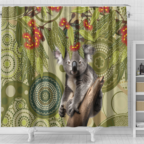 Aboriginal Koala Art Painting With Gum Blossom Shower Curtain
