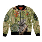 Aboriginal Koala Art Painting With Gum Blossom Sleeve Zip Bomber Jacket
