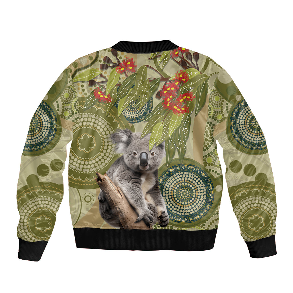 Aboriginal Koala Art Painting With Gum Blossom Sleeve Zip Bomber Jacket