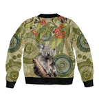 Aboriginal Koala Art Painting With Gum Blossom Sleeve Zip Bomber Jacket