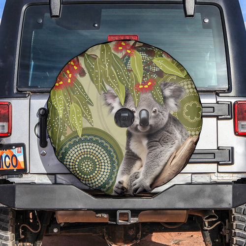 Aboriginal Koala Art Painting With Gum Blossom Spare Tire Cover