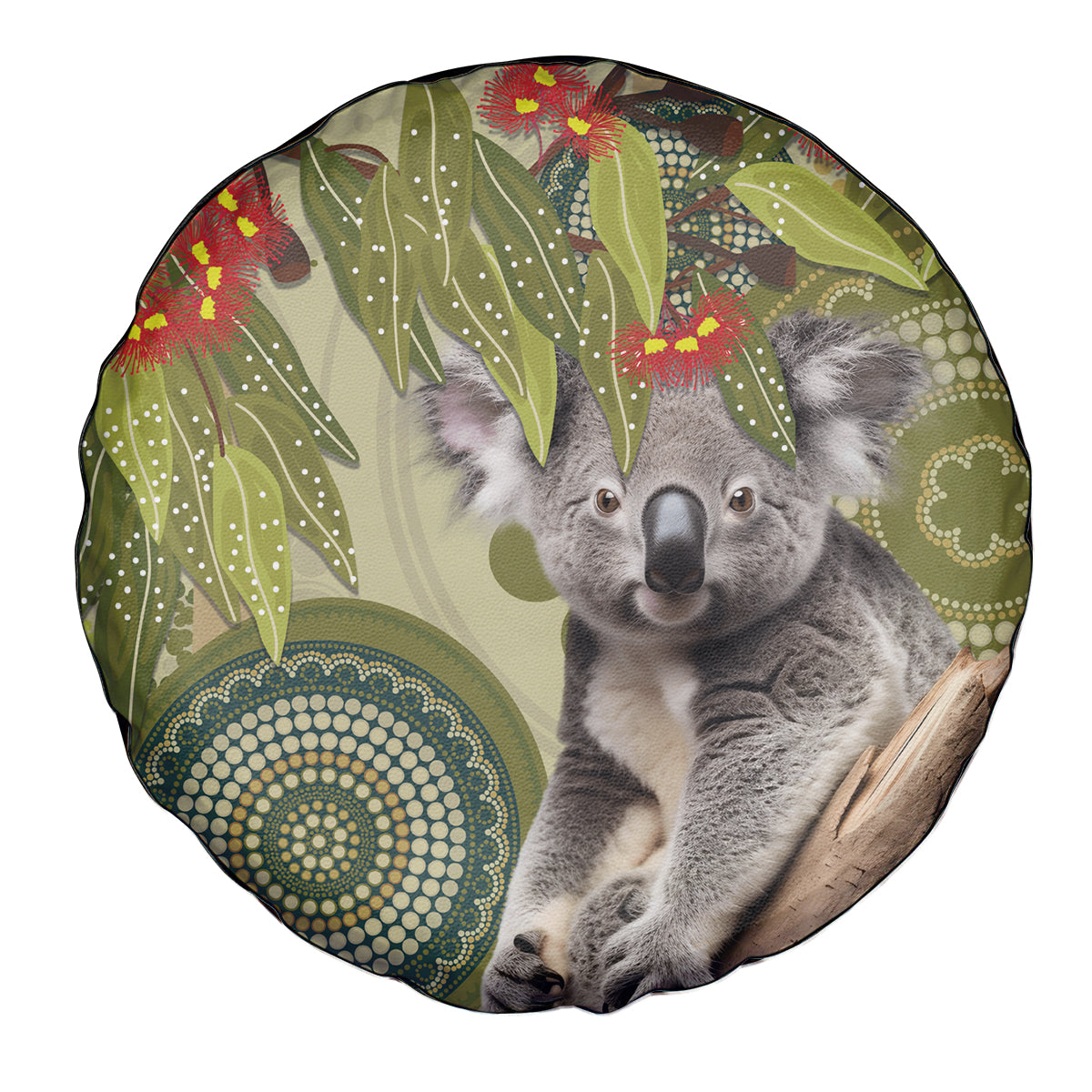Aboriginal Koala Art Painting With Gum Blossom Spare Tire Cover