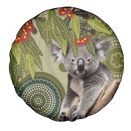 Aboriginal Koala Art Painting With Gum Blossom Spare Tire Cover