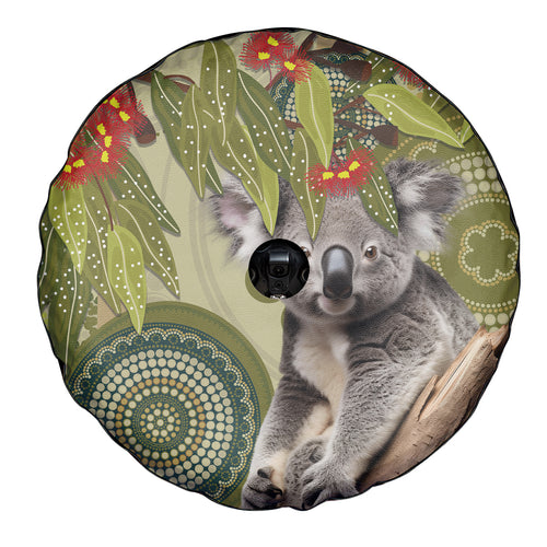 Aboriginal Koala Art Painting With Gum Blossom Spare Tire Cover