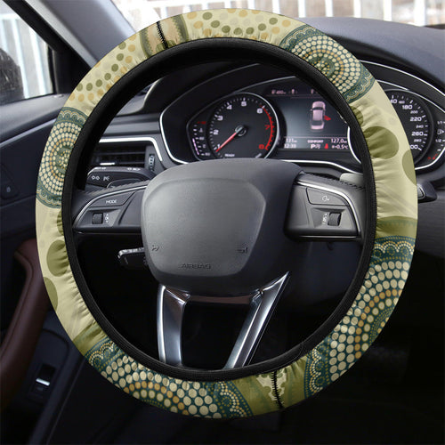 Aboriginal Koala Art Painting With Gum Blossom Steering Wheel Cover