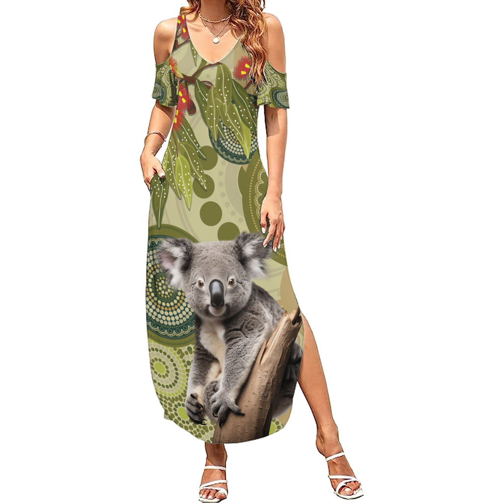 Aboriginal Koala Art Painting With Gum Blossom Summer Maxi Dress