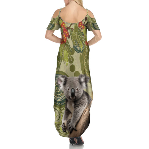 Aboriginal Koala Art Painting With Gum Blossom Summer Maxi Dress