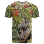 Aboriginal Koala Art Painting With Gum Blossom T Shirt