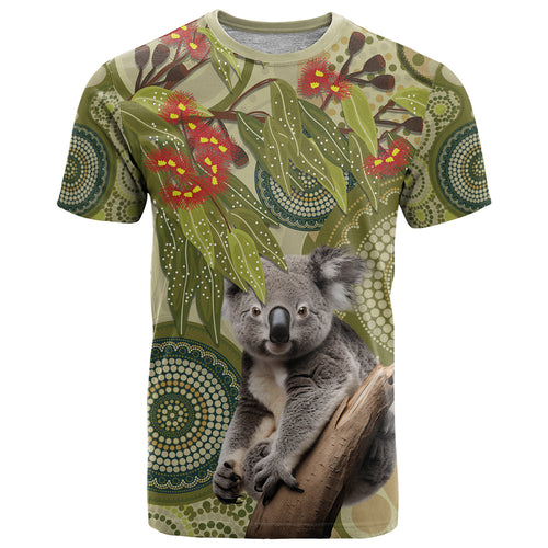 Aboriginal Koala Art Painting With Gum Blossom T Shirt