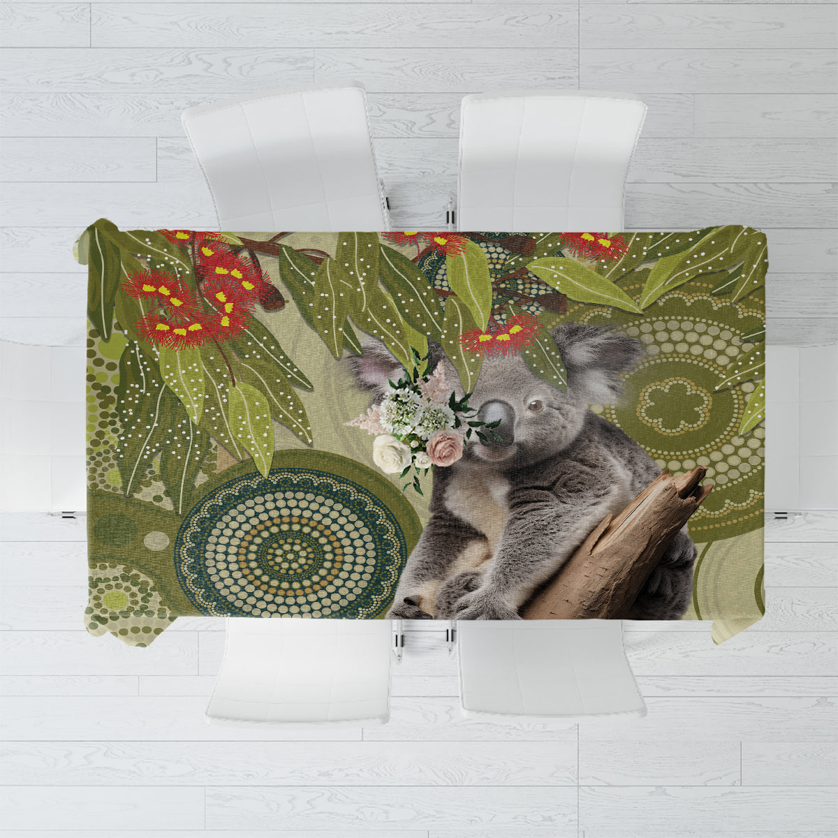 Aboriginal Koala Art Painting With Gum Blossom Tablecloth