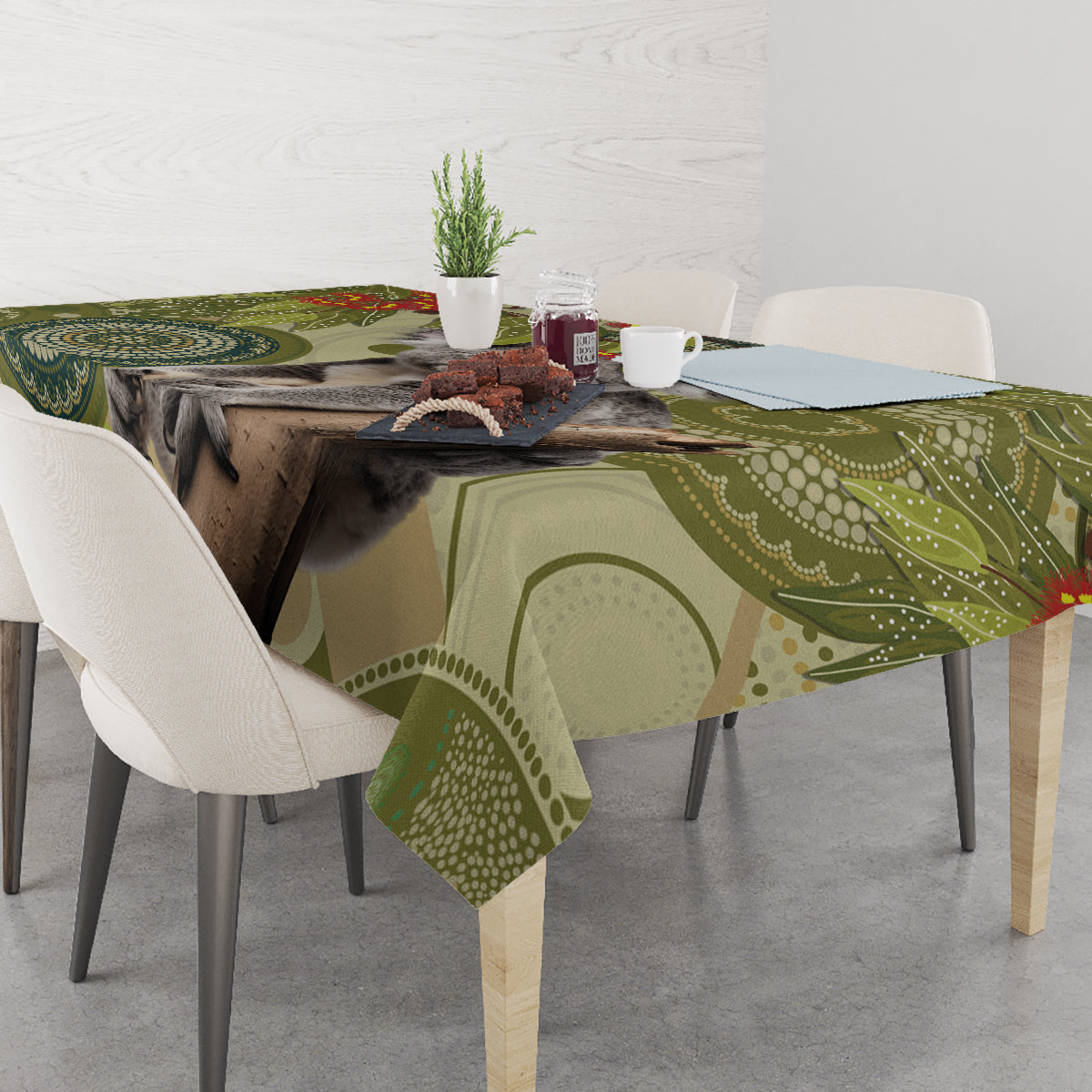 Aboriginal Koala Art Painting With Gum Blossom Tablecloth