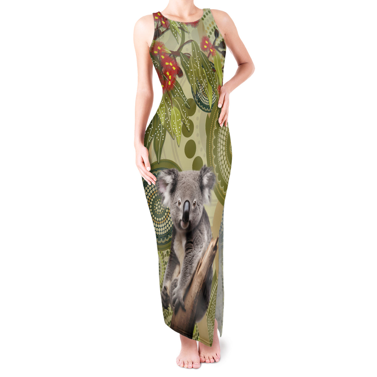 Aboriginal Koala Art Painting With Gum Blossom Tank Maxi Dress