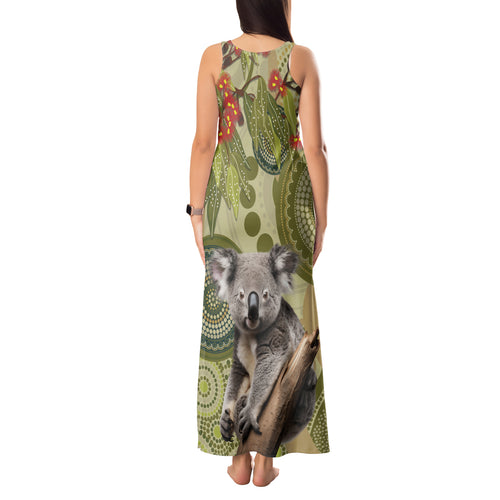 Aboriginal Koala Art Painting With Gum Blossom Tank Maxi Dress