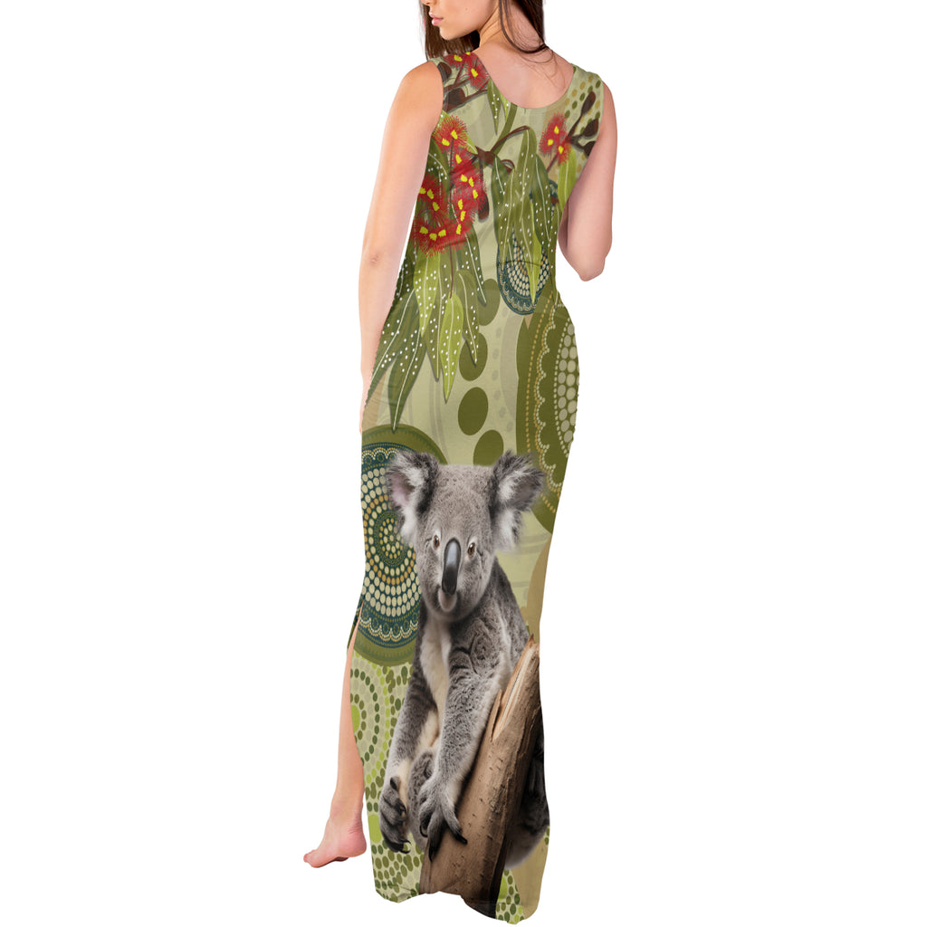 Aboriginal Koala Art Painting With Gum Blossom Tank Maxi Dress
