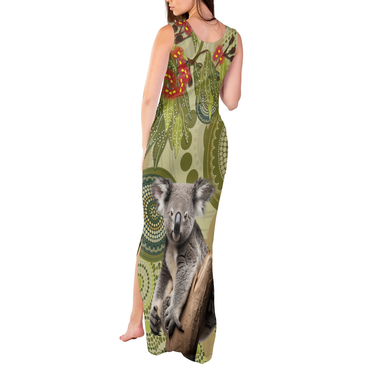 Aboriginal Koala Art Painting With Gum Blossom Tank Maxi Dress