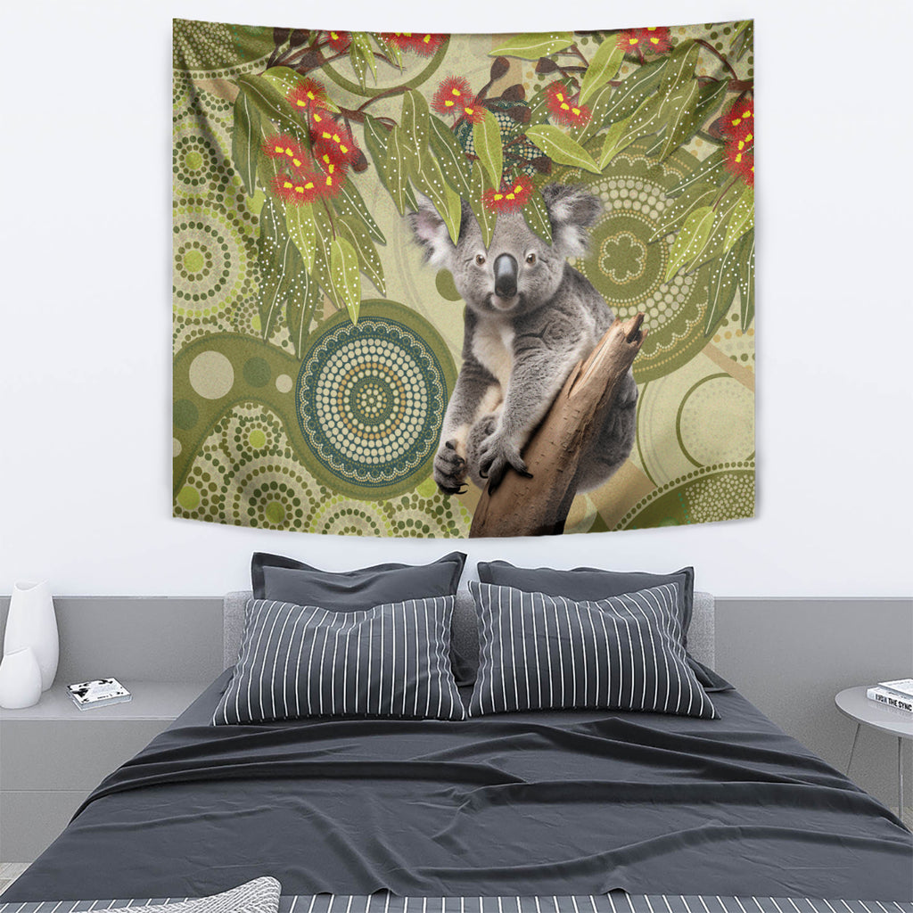 Aboriginal Koala Art Painting With Gum Blossom Tapestry