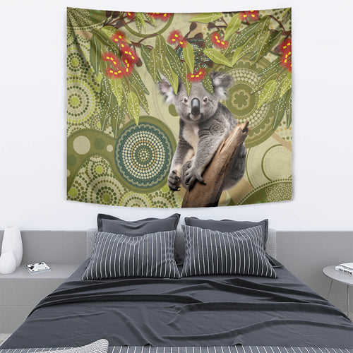 Aboriginal Koala Art Painting With Gum Blossom Tapestry