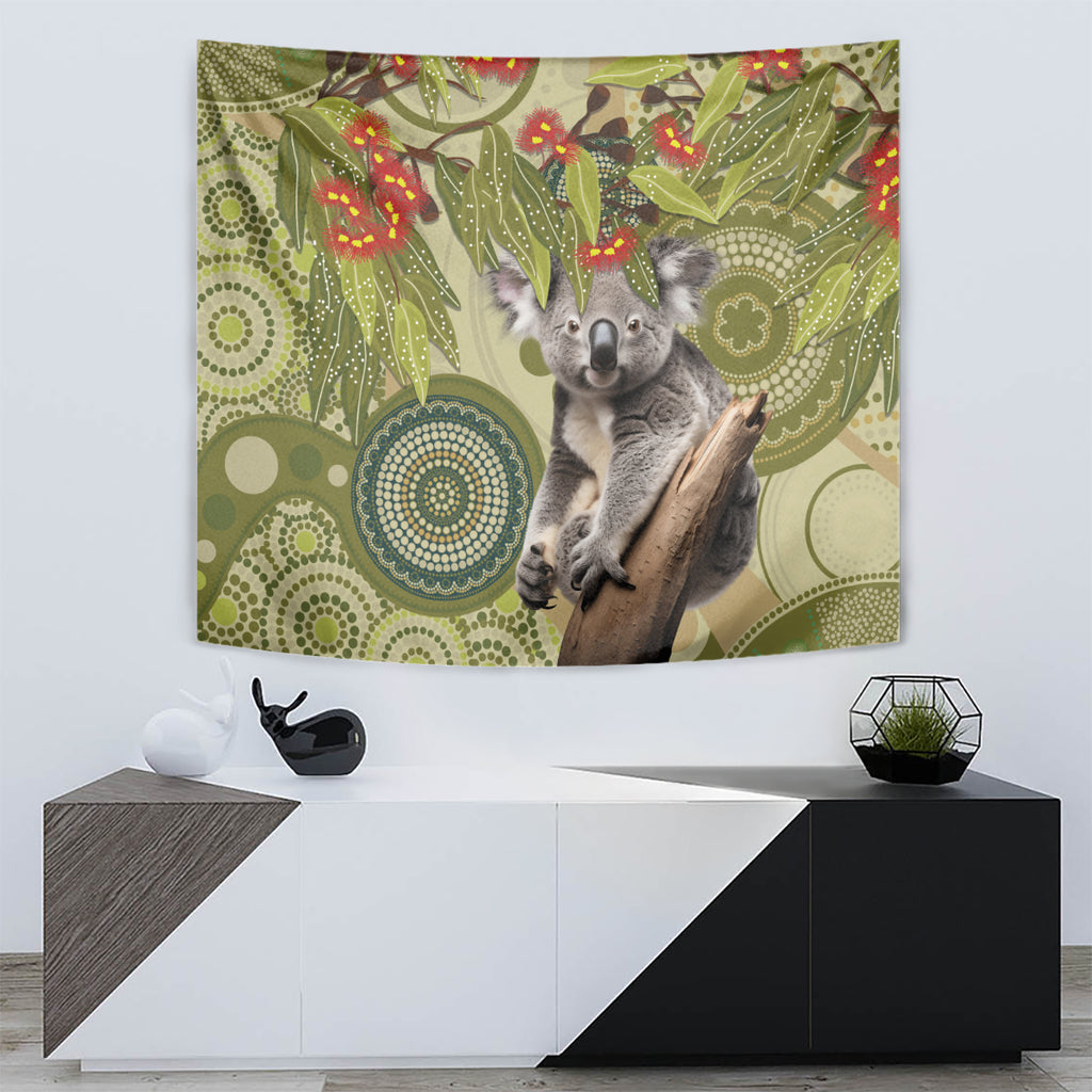 Aboriginal Koala Art Painting With Gum Blossom Tapestry