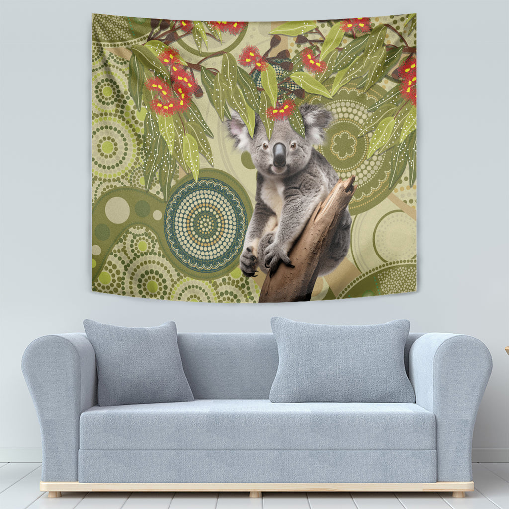 Aboriginal Koala Art Painting With Gum Blossom Tapestry