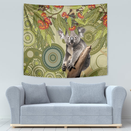 Aboriginal Koala Art Painting With Gum Blossom Tapestry