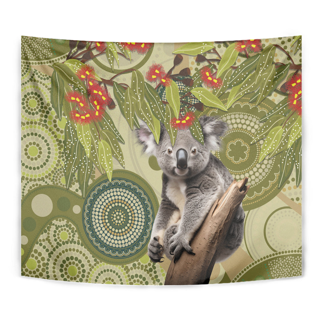 Aboriginal Koala Art Painting With Gum Blossom Tapestry