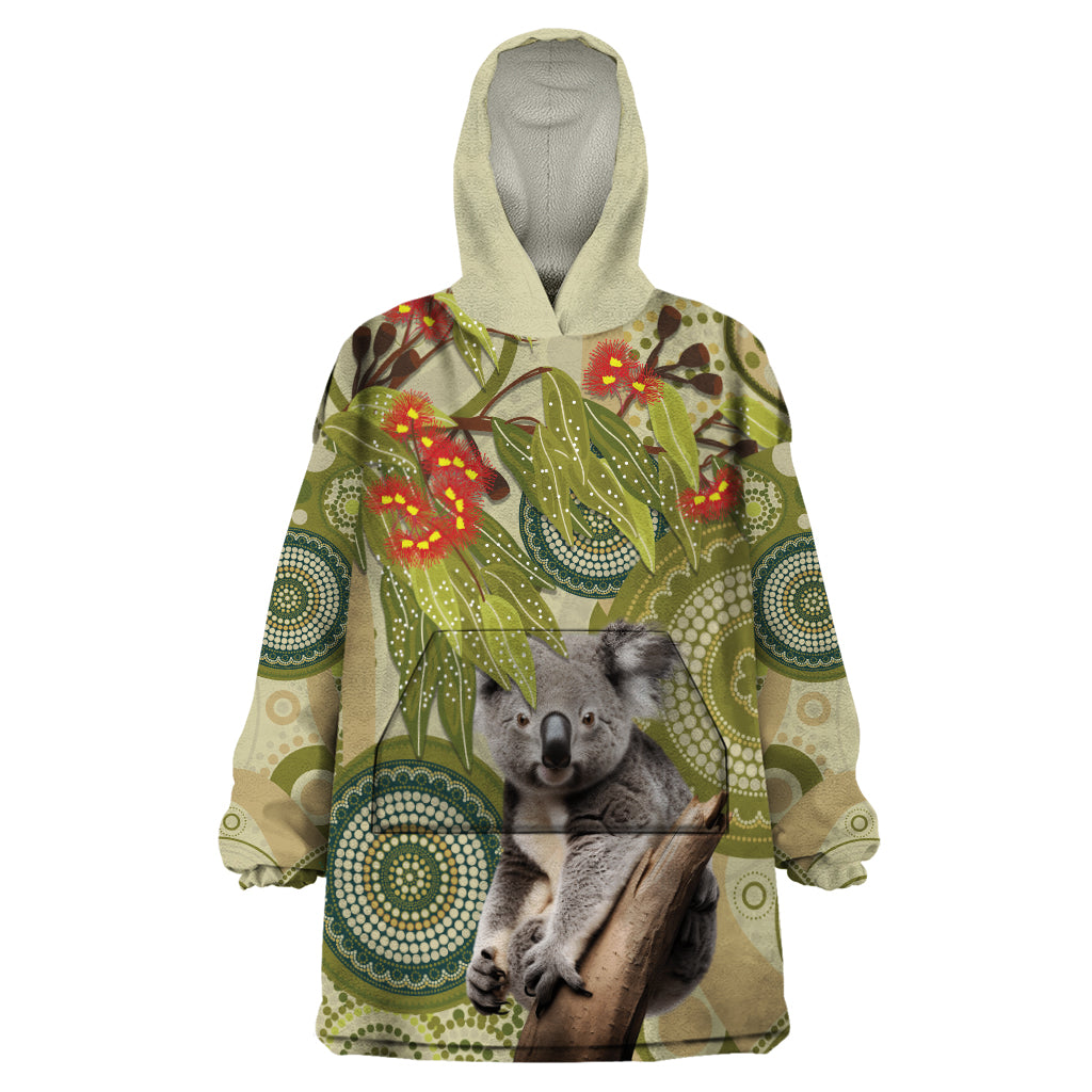 Aboriginal Koala Art Painting With Gum Blossom Wearable Blanket Hoodie