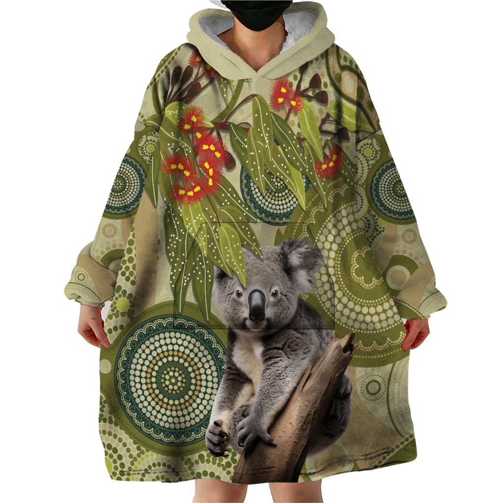 Aboriginal Koala Art Painting With Gum Blossom Wearable Blanket Hoodie